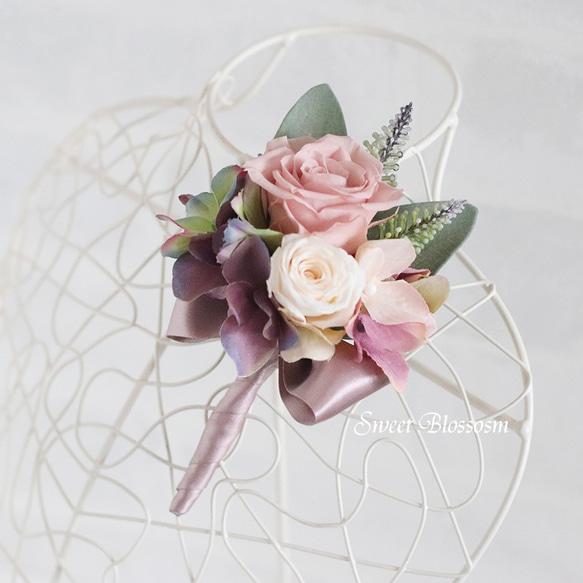 【オーダーメイド】プリザーブドフラワーのナチュラルブーケ＆ブートニア 造花