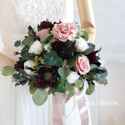 ピーチバーガンディ胡蝶蘭♪ウェディングブーケ アーティフィシャル