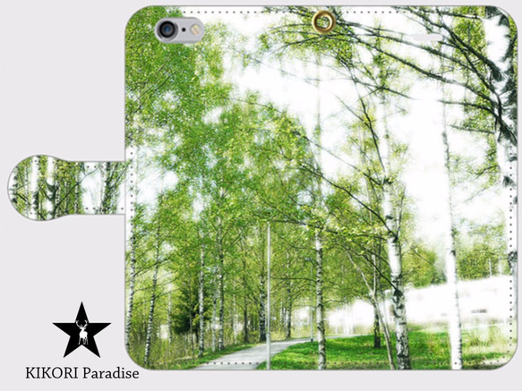 白樺の森　手帳型iphoneケース【受注制作】 1枚目の画像