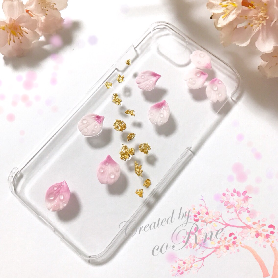 大流行中！ 朝露と桜と金箔” 立体さくらのiPhoneケース/カバー＊他機種応 保存容器・ケース