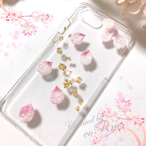 七桜　2ケース　合計4000枚 朝露と桜と金箔” 立体さくらのiPhoneケース/カバー＊他機種応