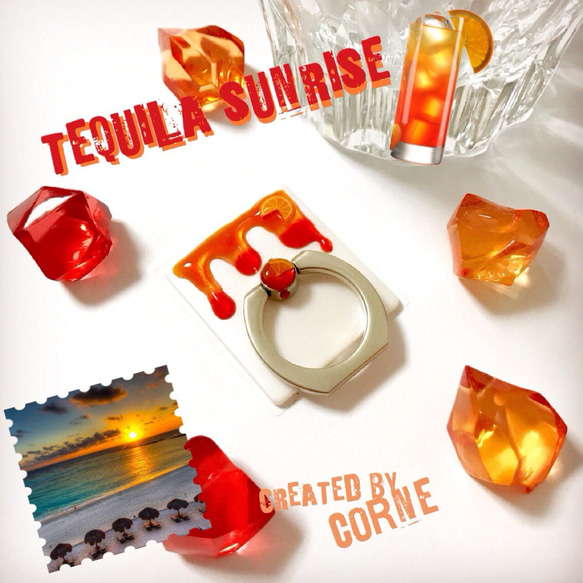 溶ろけるオトナなスマホリング ”TEQUILA SUNRISE”  カクテル スマホスタンド/バンカーリング＊再販×3 3枚目の画像