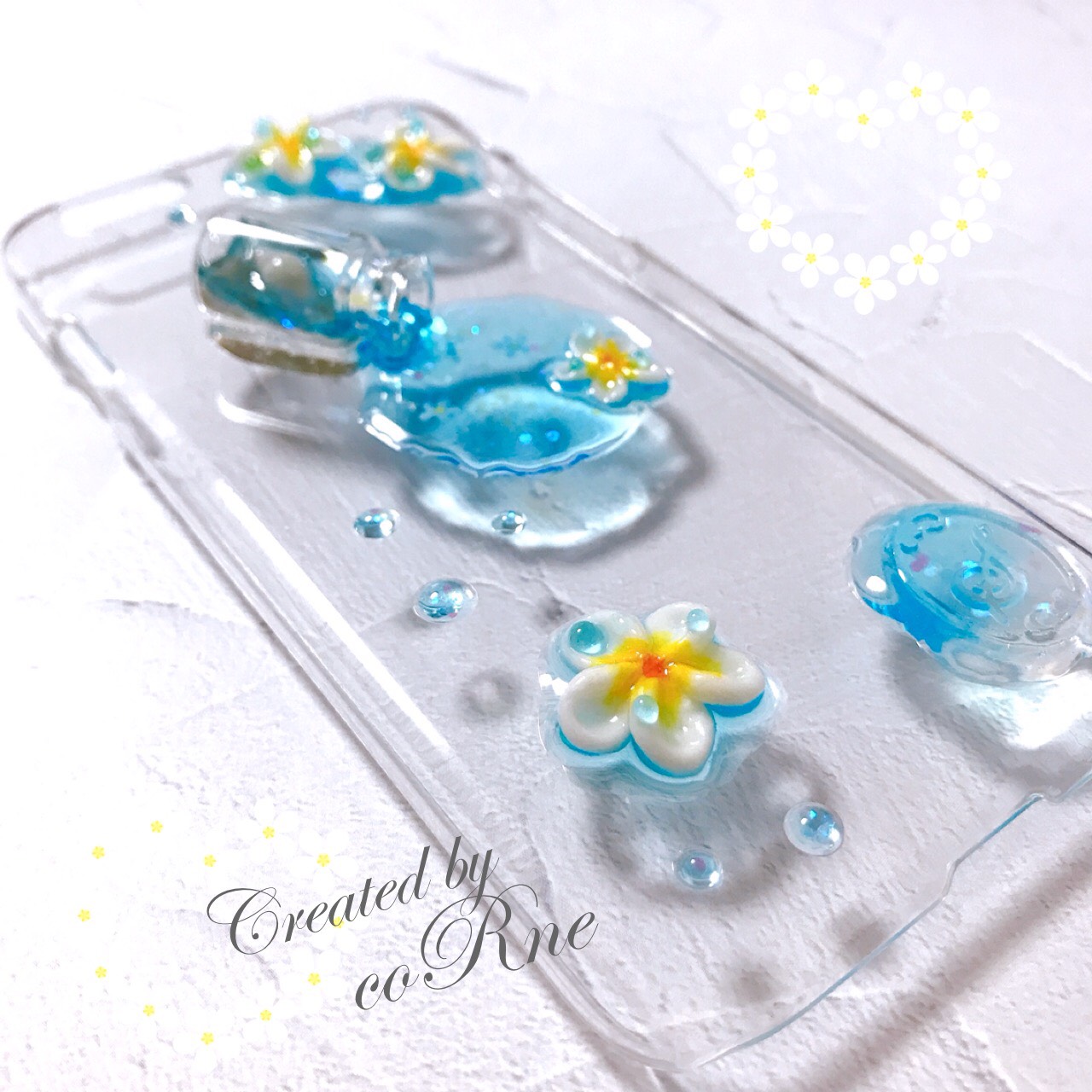 ボトルにつめた南国ビーチ ”流れ出したプルメリア & 立体プルメリア” iPhoneケース/カバー＊他機種応＊再販×5