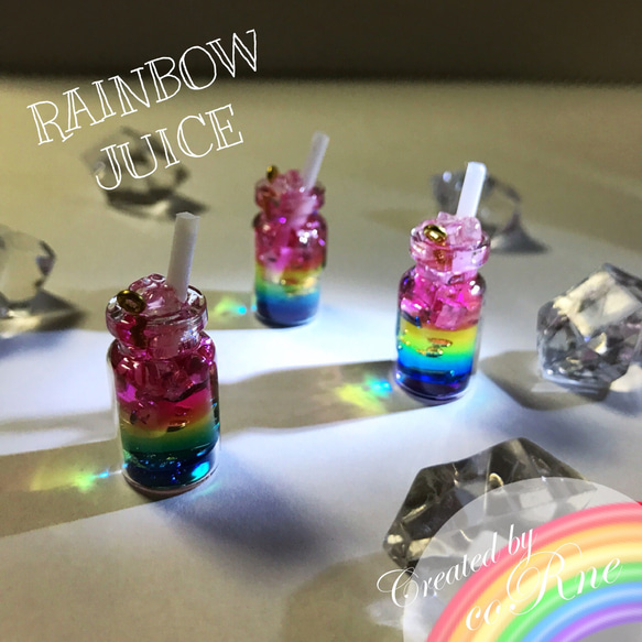 再販＊”Rainbow Juice” 氷たっぷり カラフル 虹色ジュース チャーム/イヤホンジャック/キーチェーン 3枚目の画像