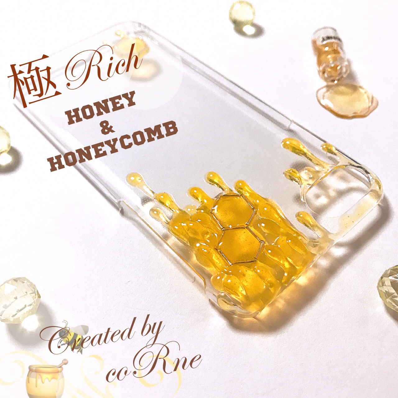 ◉極リッチバージョン◉ "蜂の巣から溢れ出る蜂蜜" たっぷりハニー&ハニカム iPhoneケース ＊再販×15
