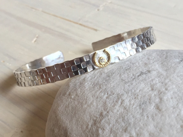 市松 ブレスレット 市松 シルバーバングル ワンポイントゴールド 市松