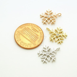 【2個入り】（大)CZ雪の結晶チャーム、12㎜、スノーフラワー、クリスマスプレゼント、3色選択可/PD-3092-OP 2枚目の画像