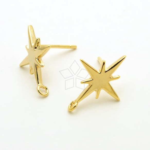 【2個入り（1ペア）】シンプルモーニングスターピアス、星イヤリング、925芯スタッド、ゴールド／SI-1086-GD 1枚目の画像
