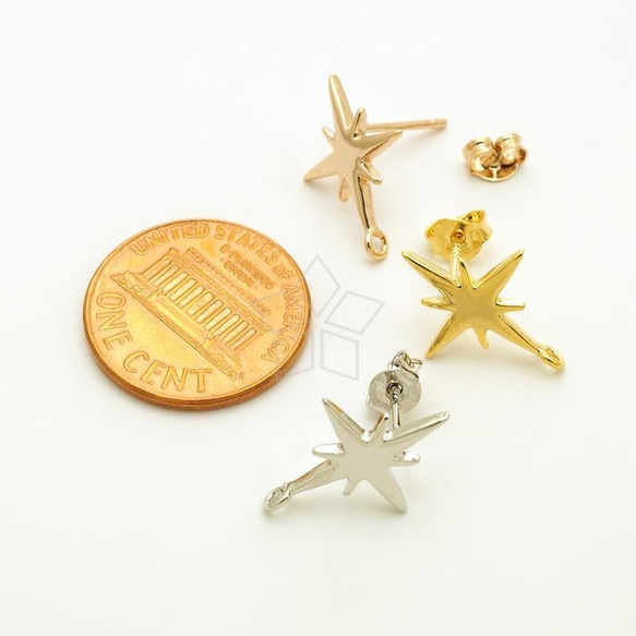 【2個入り（1ペア）】シンプルモーニングスターピアス、星イヤリング、925芯スタッド、ゴールド／SI-1086-GD 2枚目の画像