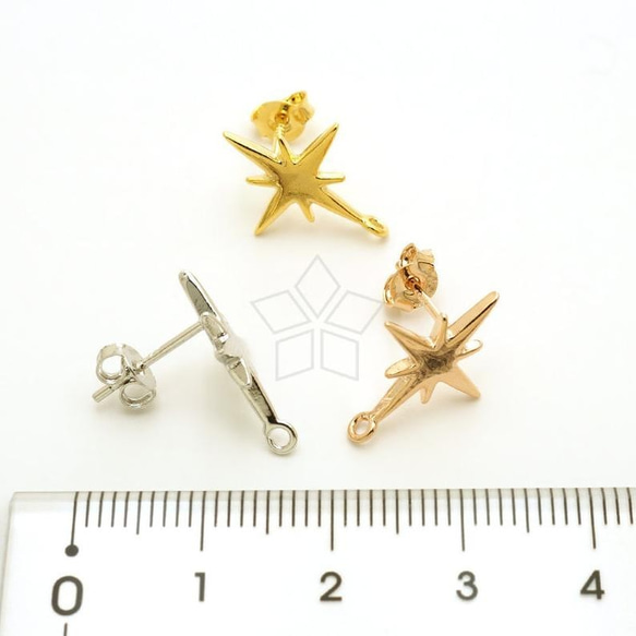【2個入り（1ペア）】シンプルモーニングスターピアス、星イヤリング、925芯スタッド、ゴールド／SI-1086-GD 3枚目の画像