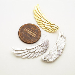 【2個入り】エンジェル羽根のペンダント、裏面２カン付き、天使、ブレスレットパーツ、マットシルバー/PD-2373-MS 2枚目の画像