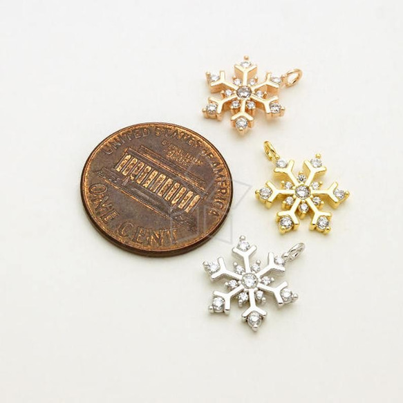 【1個入り】雪の結晶チャーム、カスミソウ、雪の花のチャーム、冬のネックレス、14㎜、ゴールド/PD-2505-GD 2枚目の画像