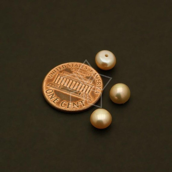 【10個入り】淡水パール、片穴真珠、イヤリングパーツ、ボタン、小粒、6㎜、ピーチ/PL-F04-FP 2枚目の画像