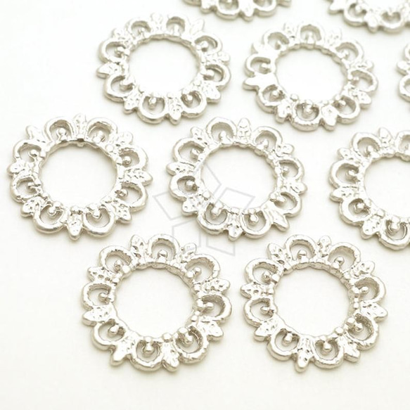 【2個入り】クラシックラウンドプレーム、ルネサンス、シルエット、チャーム、マットシルバー/PD-2264-MS 1枚目の画像