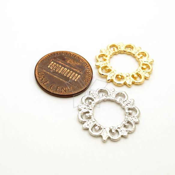 【2個入り】クラシックラウンドプレーム、ルネサンス、シルエット、チャーム、マットシルバー/PD-2264-MS 2枚目の画像