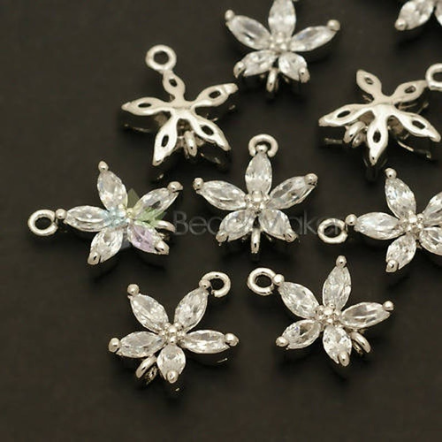 2個入り】キュービック花チャーム、フリズル、雪の花、コネクター