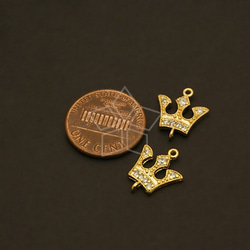 【2個入り】ジュエリーティアラチャーム、2カン付き、王冠、イヤリングパーツ、ゴールド/PD-140-GD 2枚目の画像