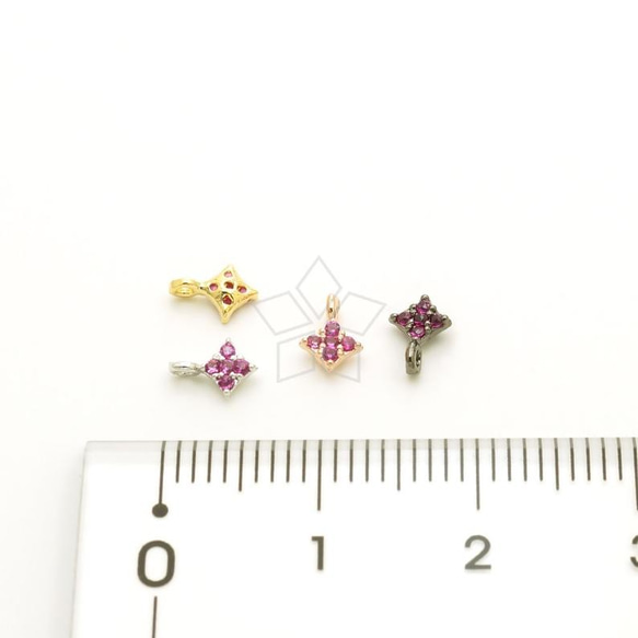 【4個入り】タイニー菱形チャーム、ダイヤモンド型ペンダント、ルビー、4色選択可/PD-1543-OP 3枚目の画像