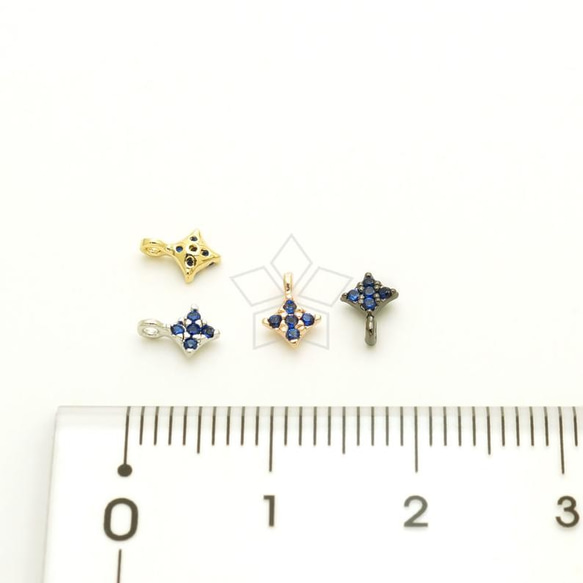 【4個入り】タイニー菱形チャーム、ダイヤモンド型ペンダント、コバルトブルー、4色選択可/PD-1551-OP 2枚目の画像