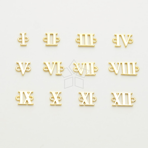 【2個入り】両丸カン付き、ローマ数字チャーム、誕生日、記念日、アルファベット、ゴールド／INS-845-GD 1枚目の画像