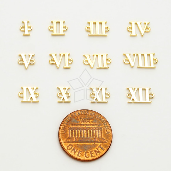 【2個入り】両丸カン付き、ローマ数字チャーム、誕生日、記念日、アルファベット、ゴールド／INS-845-GD 3枚目の画像