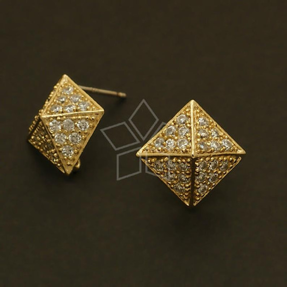 【2個入り（1ペア）】ピラミッドピアス、さんかく、イヤリング、925芯スタッド、ゴールド/SI-129-GD 1枚目の画像