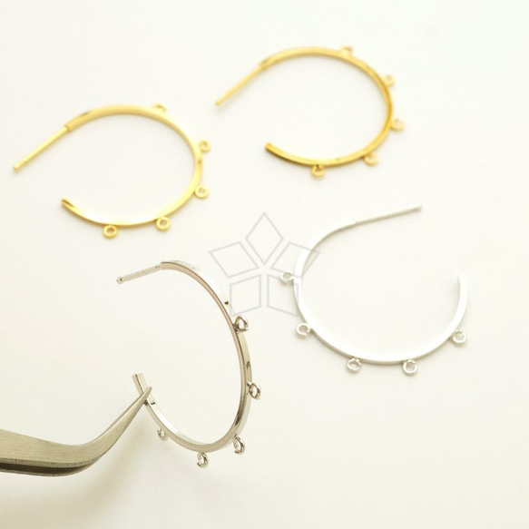 2個入り（1ペア）】5つマルカン付きワイヤーピアス、フープイヤリング 