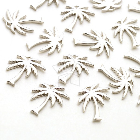 2個入り]Palm Tree ヤシの木チャーム、マッドシルバー、ハンドメイド