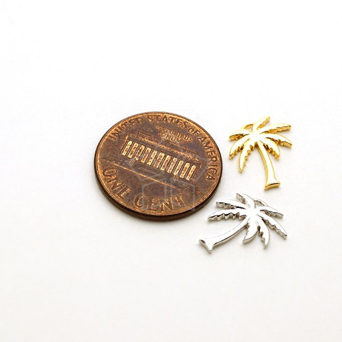 2個入り]Palm Tree ヤシの木チャーム、マッドシルバー、ハンドメイド