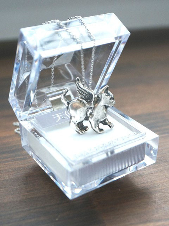 天使猫Ⅱ　2way ネックレス（帯留め）　silver925　医療用ステンレスチェーン(45cm)付 2枚目の画像