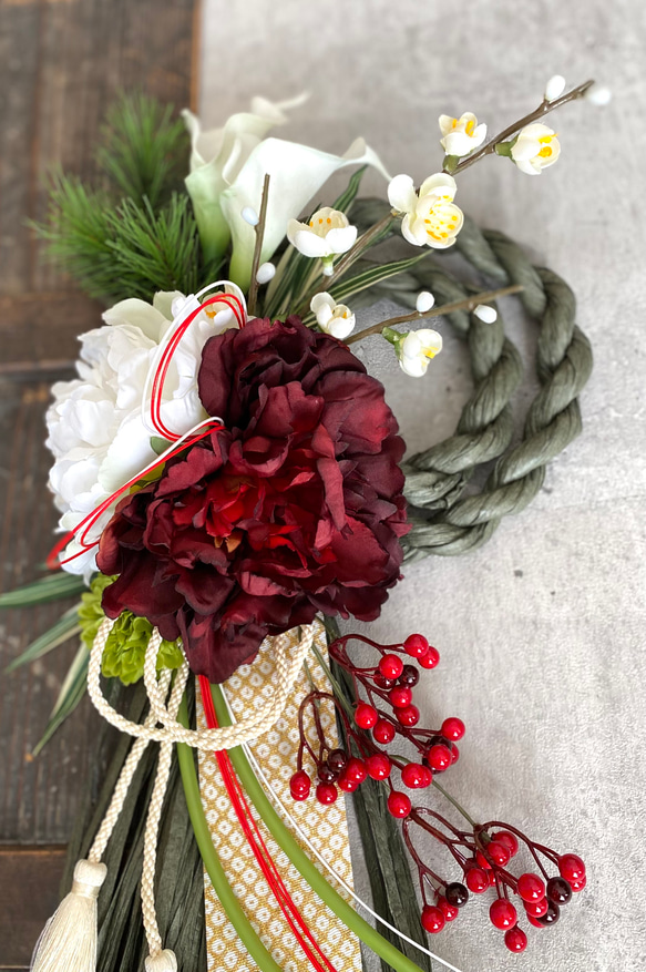 和モダンお正月飾り　二連モスグリーン☆ 2枚目の画像