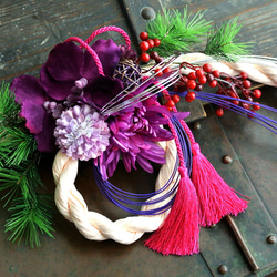 響花  しめ縄 蘭の花　 お正月飾り パープル 2枚目の画像