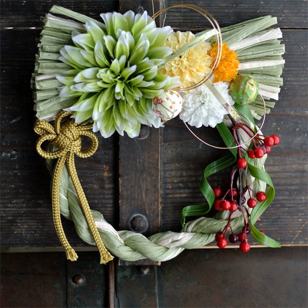 響花 しめ縄グリーン お正月飾り ボールマム♪ しめ縄・しめ飾り aki