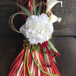 紅白しめ縄 お正月飾り　純白の芍薬　 3枚目の画像