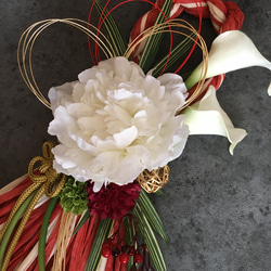 紅白しめ縄 お正月飾り　純白の芍薬　 2枚目の画像