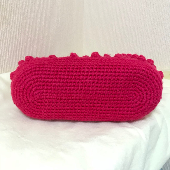 【再値下げ】《送料無料》濃いピンクの玉編み毛糸バッグ 5枚目の画像