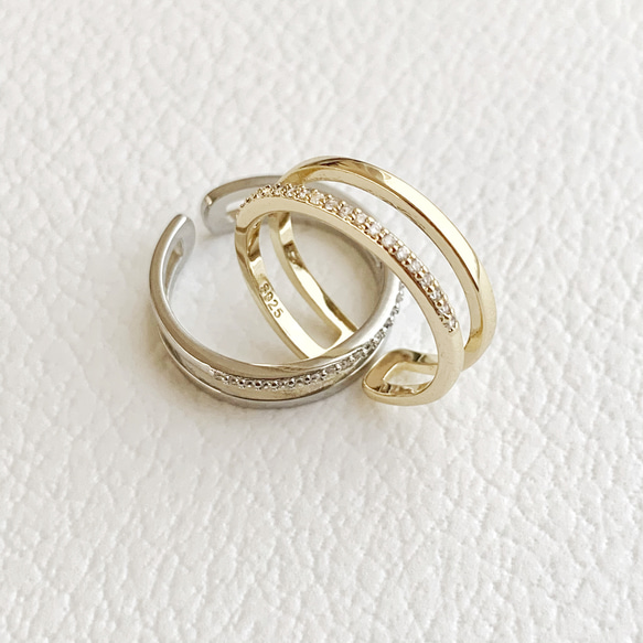 【JORIE】DOUBLE LINE silver925刻印あり free ring 重ね付け風 1枚目の画像