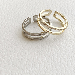 【JORIE】DOUBLE LINE silver925刻印あり free ring 重ね付け風 2枚目の画像