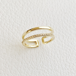 【JORIE】DOUBLE LINE silver925刻印あり free ring 重ね付け風 5枚目の画像