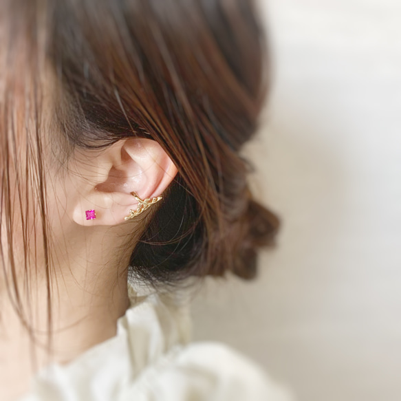 【JORIE】ルビー　シルバー925 earrings（4mm/4爪）刻印あり 4枚目の画像