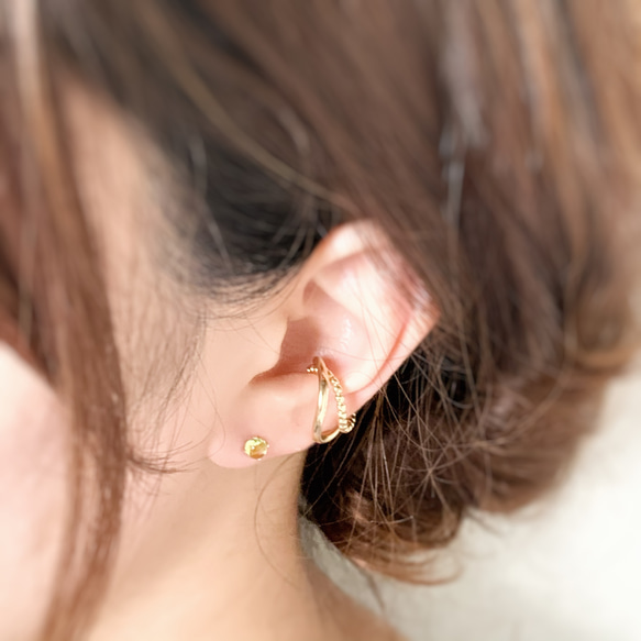 【JORIE】まんまるペリドット　ピアス（4mm/4爪）刻印あり 4枚目の画像