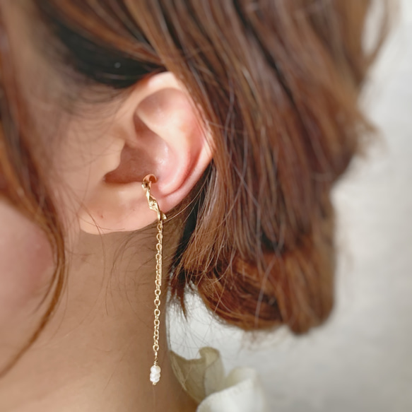 【JORIE】金属アレルギー対応　MASQUERADE Ear cuff（淡水パール） 3枚目の画像