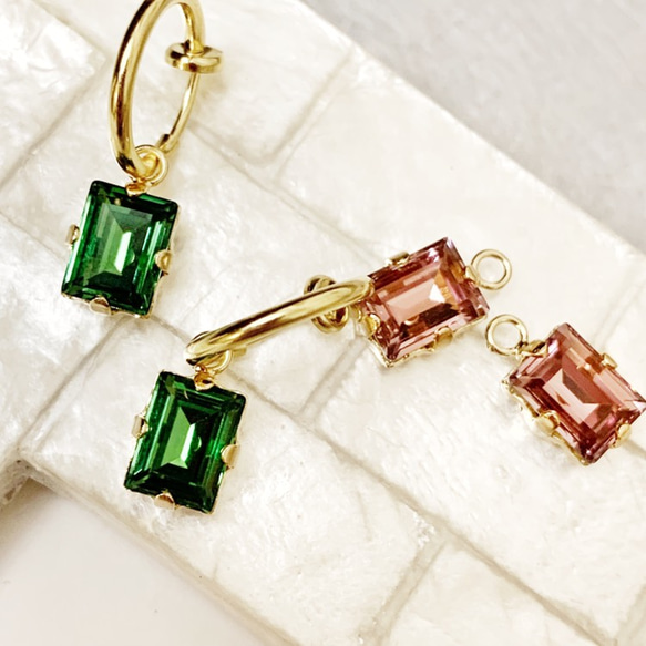 Swarovski square Green earring 2枚目の画像