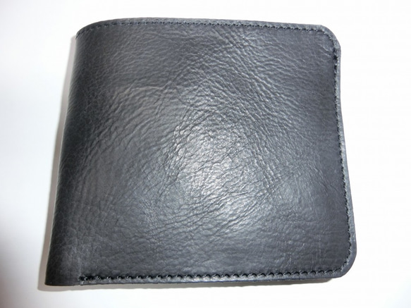 シンプルな２つ折りオール革財布（ブラック） 4枚目の画像