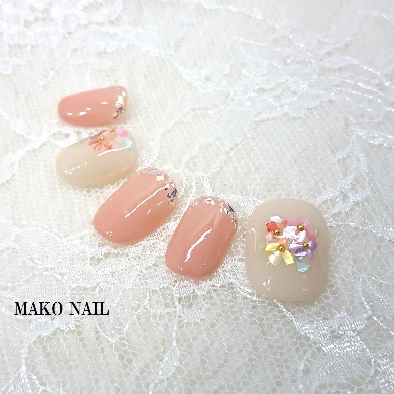 ♡大人な春のブラウンフラワー♡ ネイルチップ　ハンドメイド bdf424f485bbec8acda31837e41d09