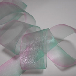 グラデーションオーガンジーリボン（ピンク緑系25mm×３m） 5枚目の画像
