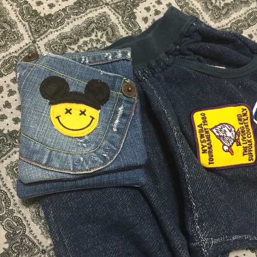 ニコちゃんマーク☆デニムリメイク☆移動ポケット その他入園グッズ