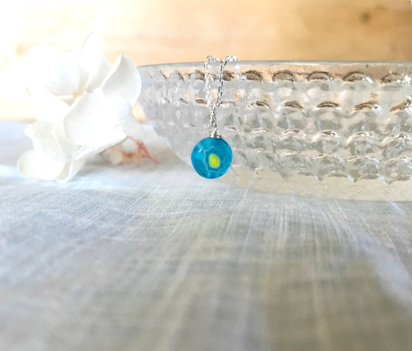 【silver925】キュートなミルフィオリガラスのシルバーネックレス 夏に涼しげ 3B 1枚目の画像