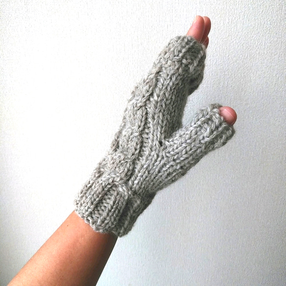 ベビーアルパカ&ウールのあったか手袋(指なしミトン・グレージュ) 3枚目の画像