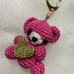 Cute Little Pink Teddy Bear キーホルダー w ハート 1枚目の画像
